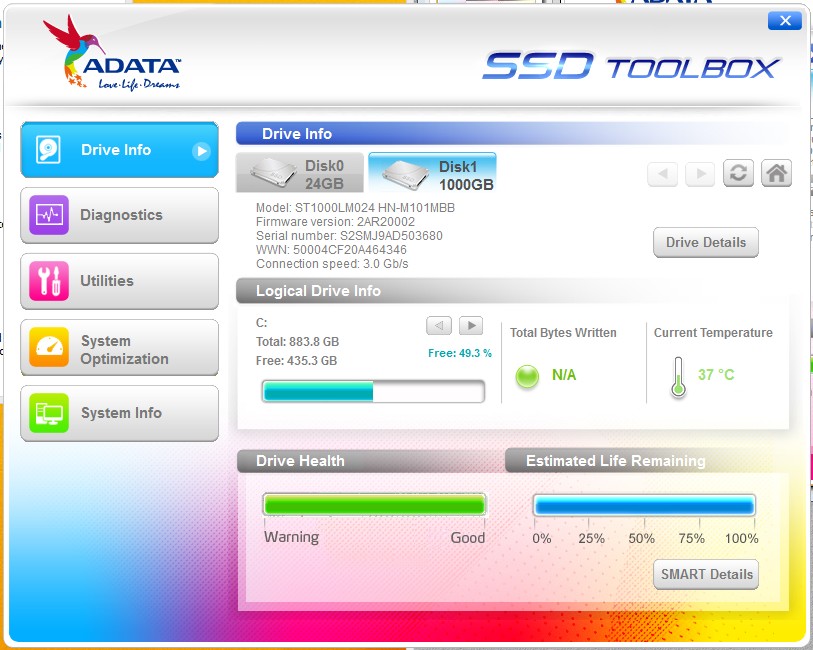 SSD Toolbox info HDD.
